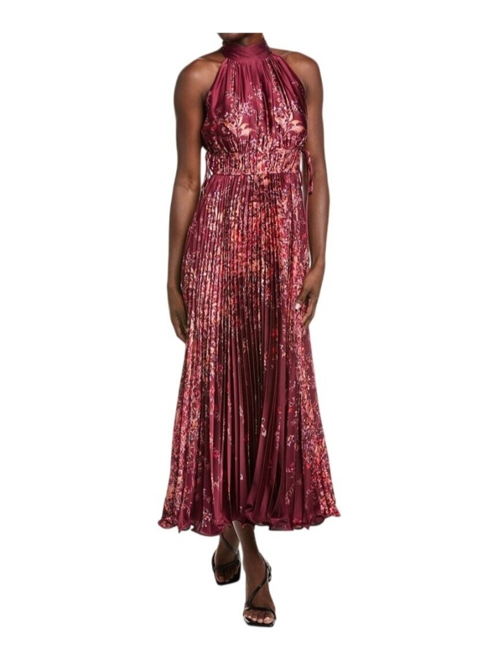 NWT Taylor Plum Pink Floral Pleated High-Neck Halter Maxi Dress 4 MSRP $148
